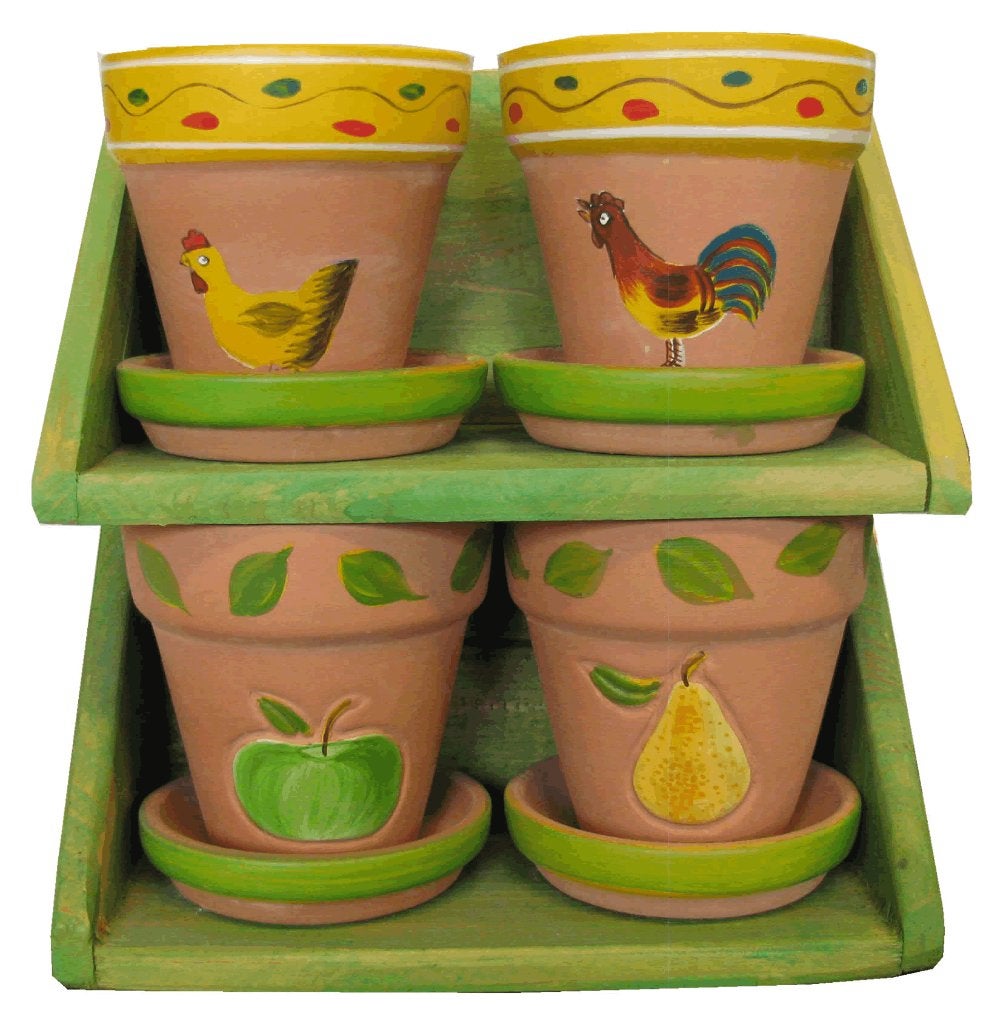 Bloemenrekje + 2 decoratieve potjes terracotta, Tuin en Terras, Nieuw, Ophalen of Verzenden, Terracotta, Minder dan 40 cm