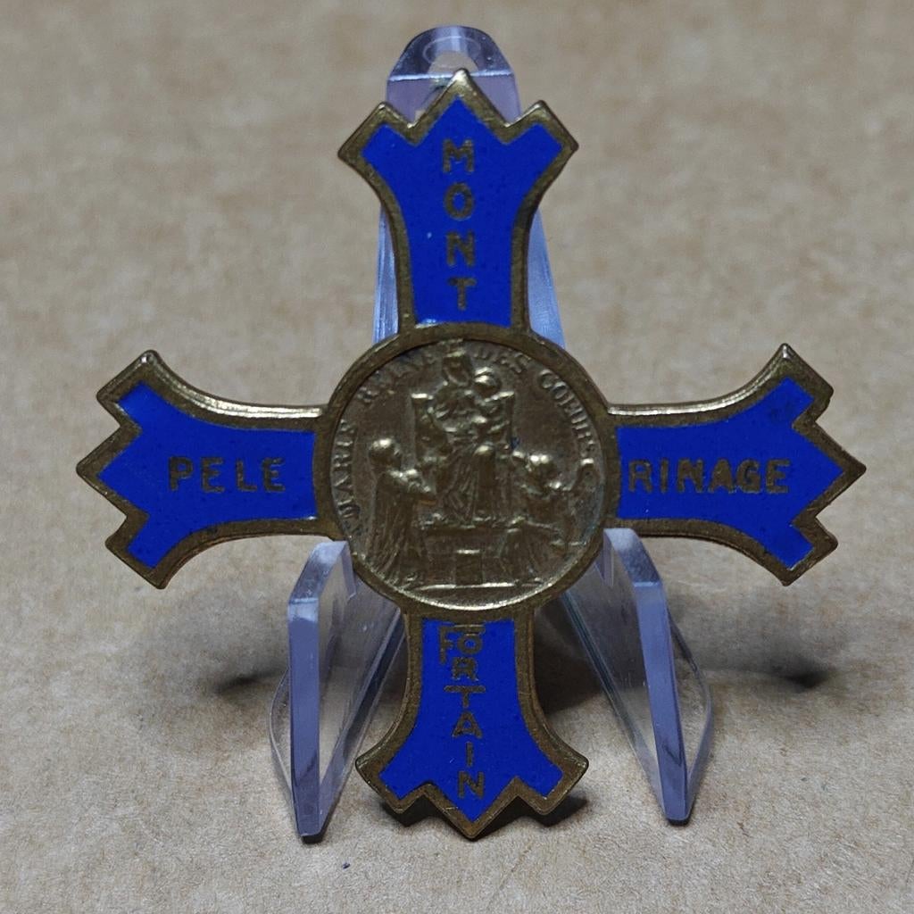 Religieuze Montfortiaanse pelgrimsbroche van Penin-emaille., Antiek en Kunst, Ophalen of Verzenden