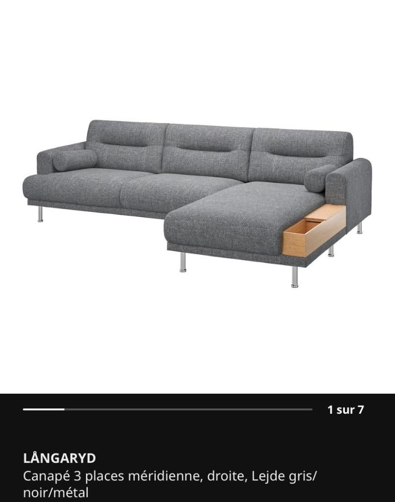 canapé avec méridienne, Trois personnes, Enlèvement, Scandinave, Tissus