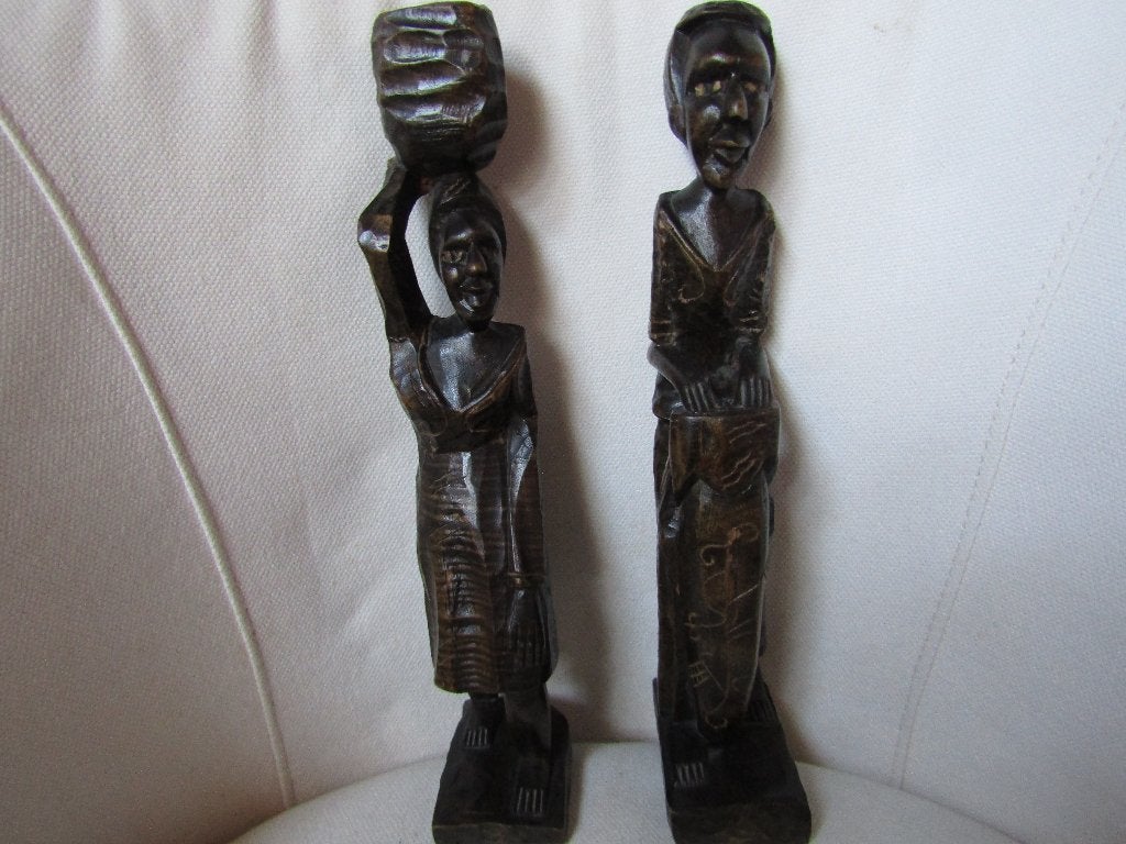 Prachtige sculpturen van een koppel, de Mangbetu-stam, Hout, Handgemaakt, Afrika, 29 cm