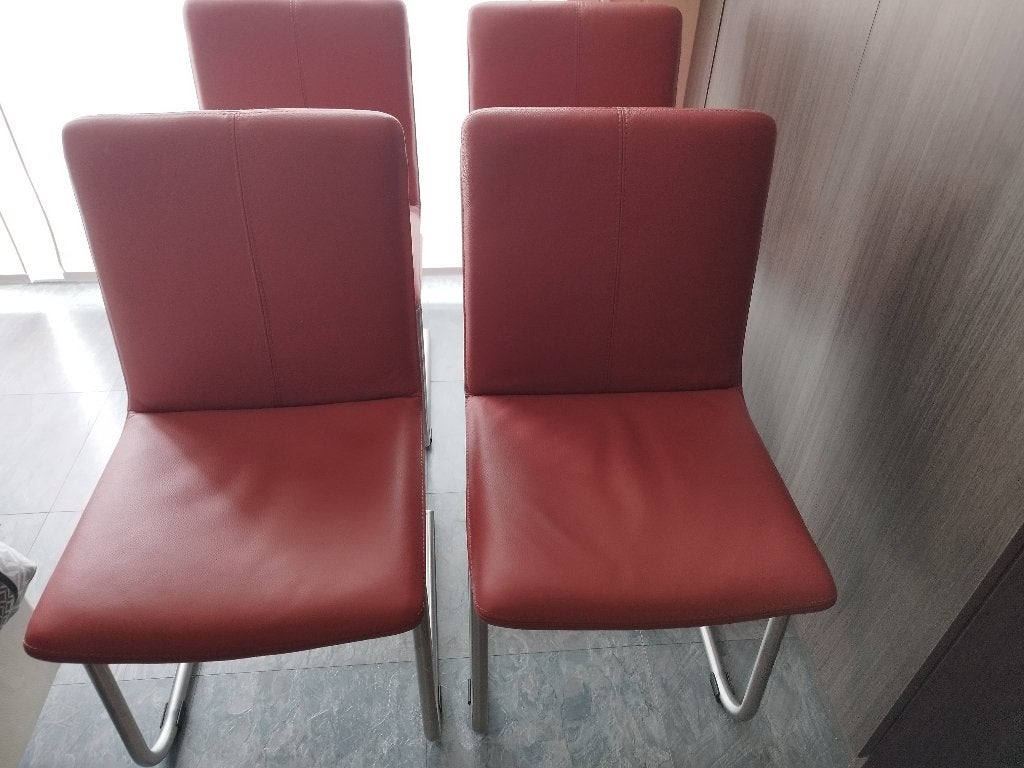 Lederen stoelen rood, Huis en Inrichting, Stoelen, Ophalen, Leer, Zo goed als nieuw, Vier
