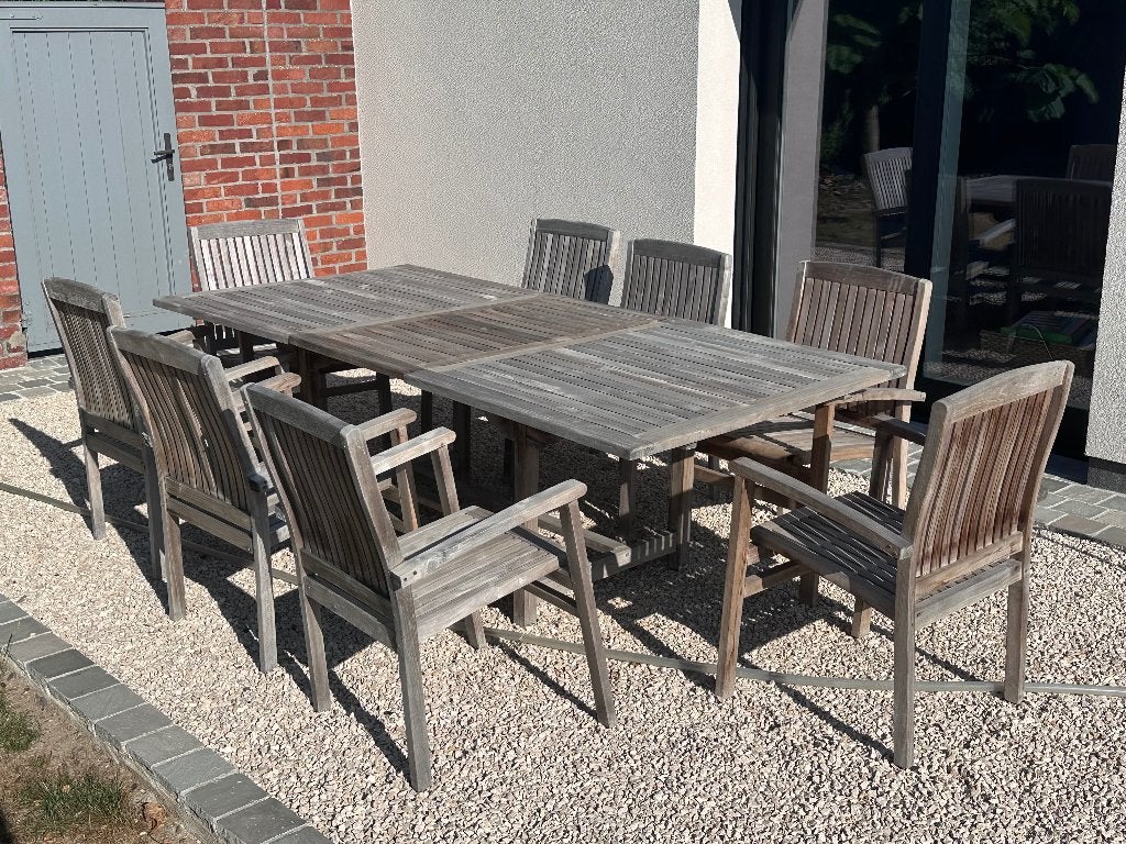Ensemble Table extensible et chaises en teck, 8 places, Utilisé, Sets de jardin, Enlèvement
