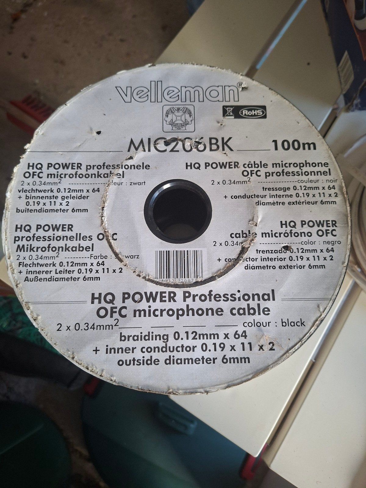 Velleman HQ Power prof. OFC microfoonkabel MIC206BK 100m, Doe-het-zelf en Bouw, Gereedschap | Slijpmachines, Ophalen