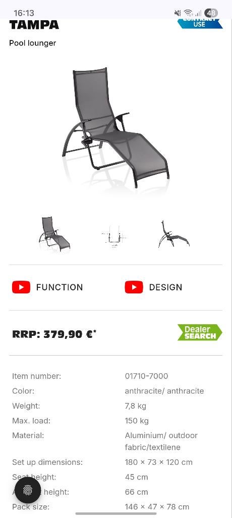 Loungestoel Kettler, Tuin en Terras, Tuinstoelen, Ophalen, Gebruikt, Textileen, Verstelbaar