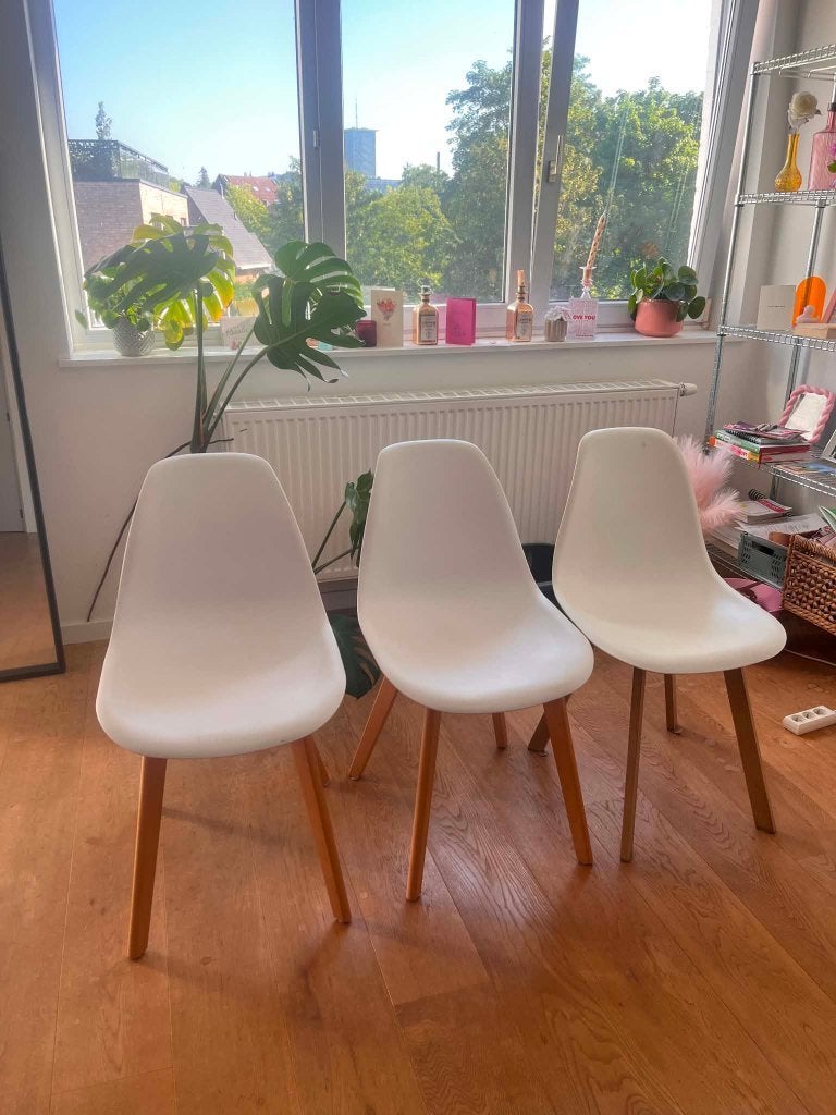 Witte, houten eetstoelen, Trois, Enlèvement, Utilisé, Bois