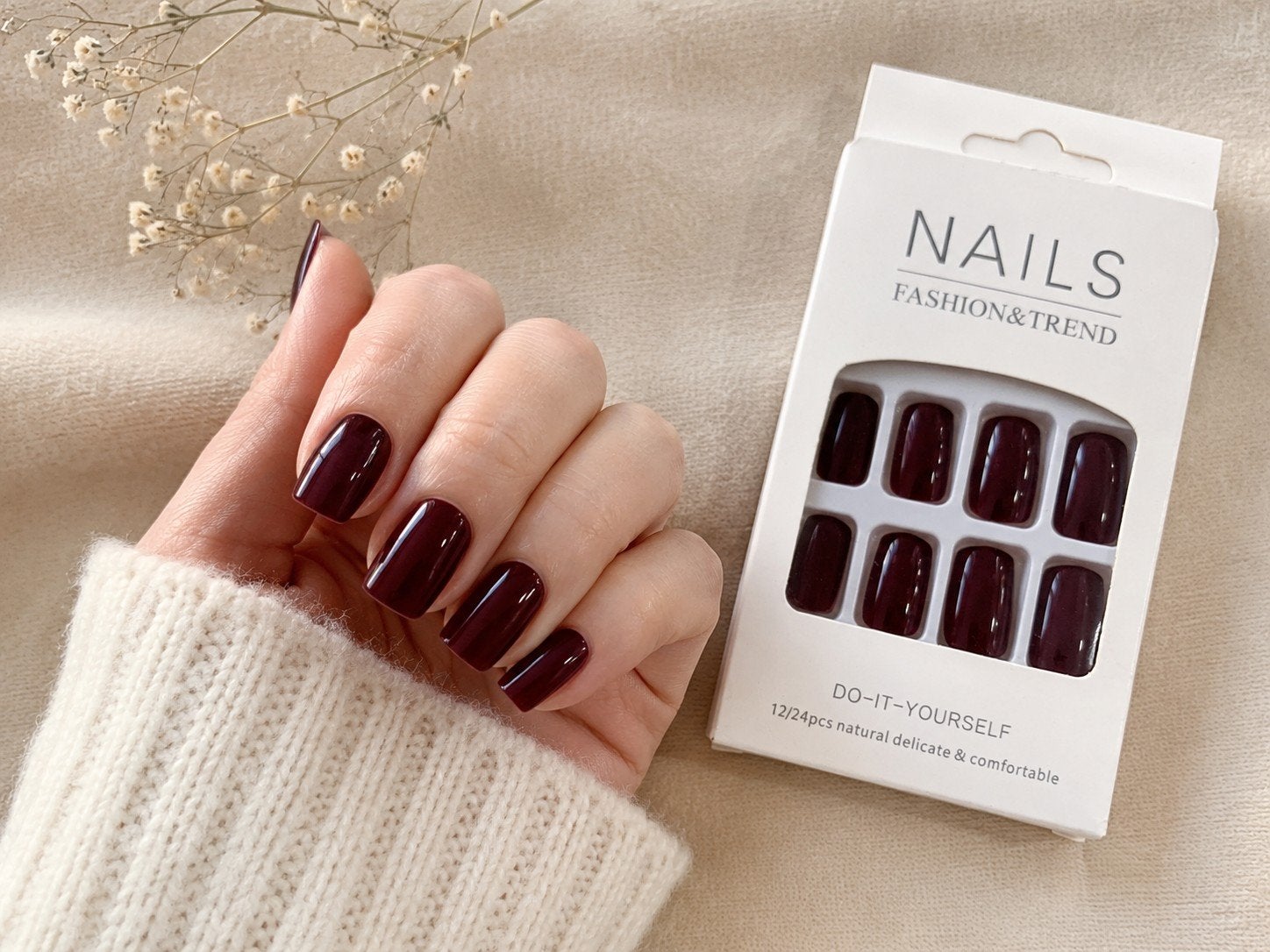 Faux ongles bordeaux réutilisables – Kit complet – Neuf, Ophalen, Nieuw, Handen en Nagels, Accessoires