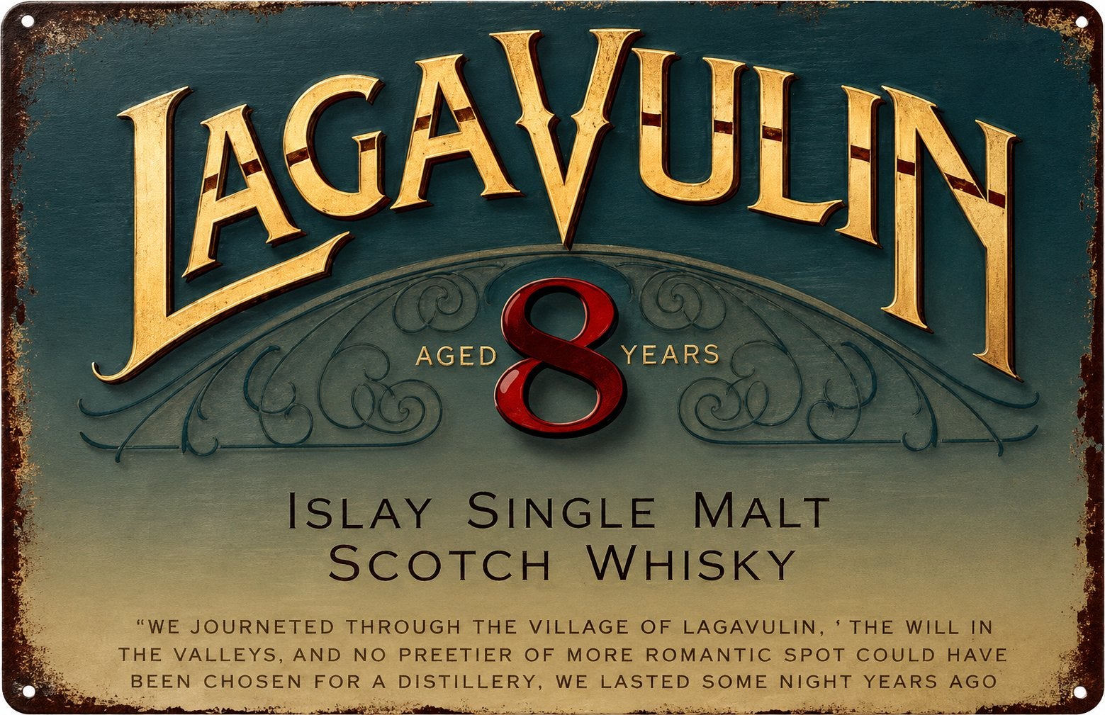 Panneau en métal Lagavulin 8y - rétro vintage mancave, Collections, Marques & Objets publicitaires, Neuf, Panneau publicitaire