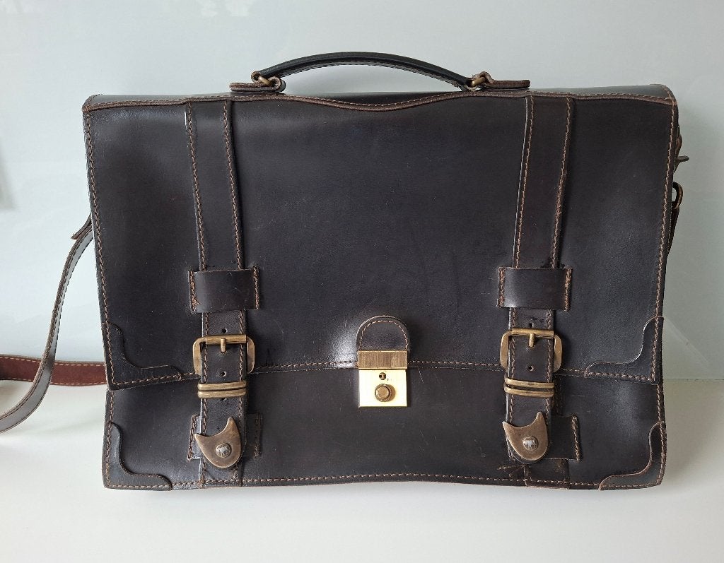 Leren aktetas, Handtassen en Accessoires, Tassen | Schooltassen, Minder dan 30 cm, Bruin, Aktetas of Boekentas, Ophalen of Verzenden