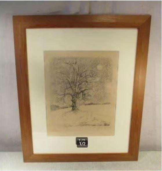 Mooie Ets 'Eenzame Boom' - gesigneerd, Antiek en Kunst, Kunst | Etsen en Gravures, Ophalen of Verzenden, Landschap, Ets, Genummerd