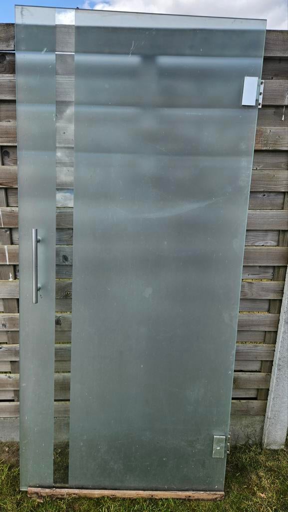 Glazen deur, mat met heldere strook 201x93cm, Doe-het-zelf en Bouw, Glas en Ramen, Ophalen