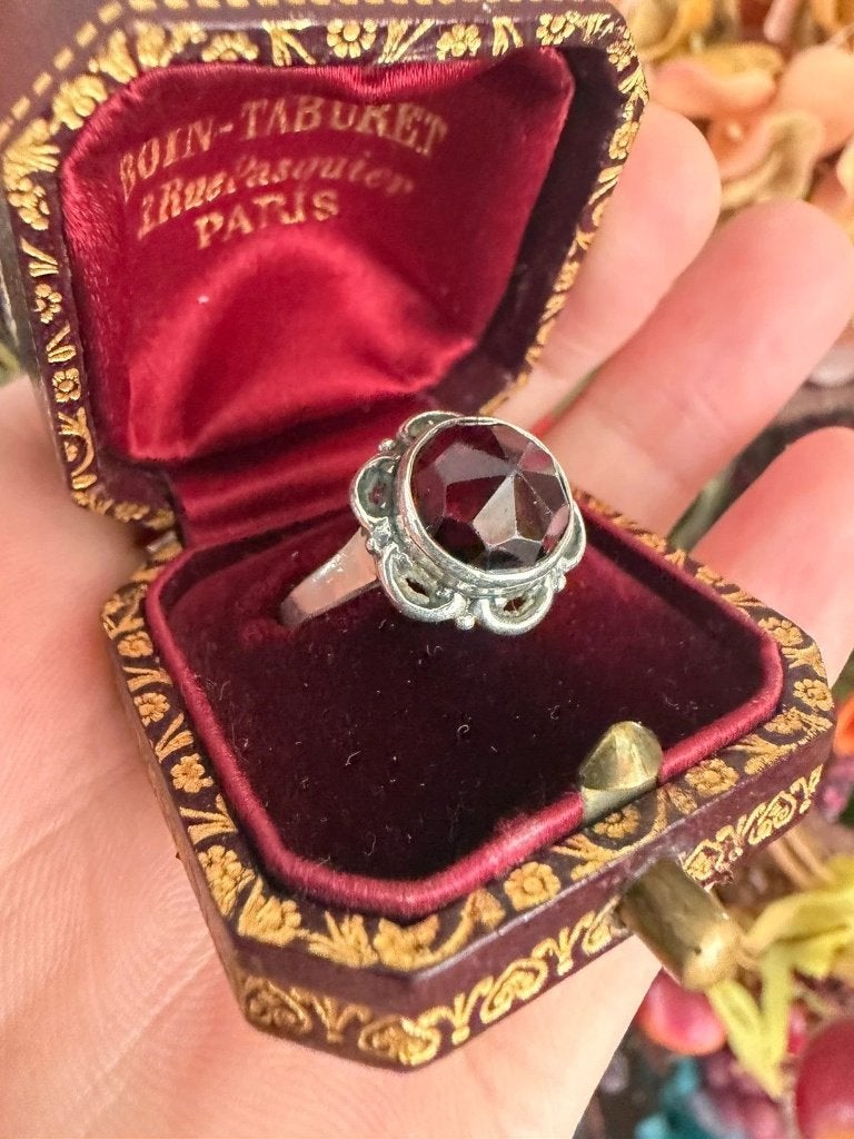 Vintage 835 Zilveren Granaat Ring – ArtDeco – Maat 17.7 mm, Ophalen of Verzenden, Zilver, Zilver