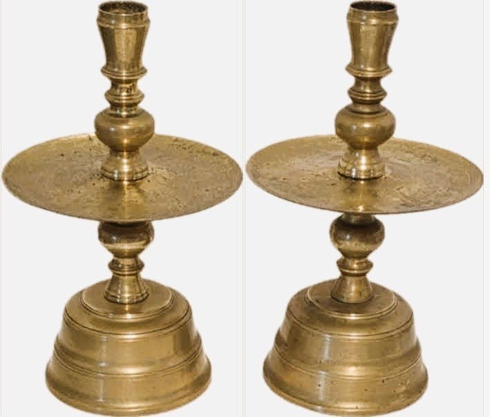 Bougeoirs à disque anciens., Enlèvement ou Envoi, Cuivre