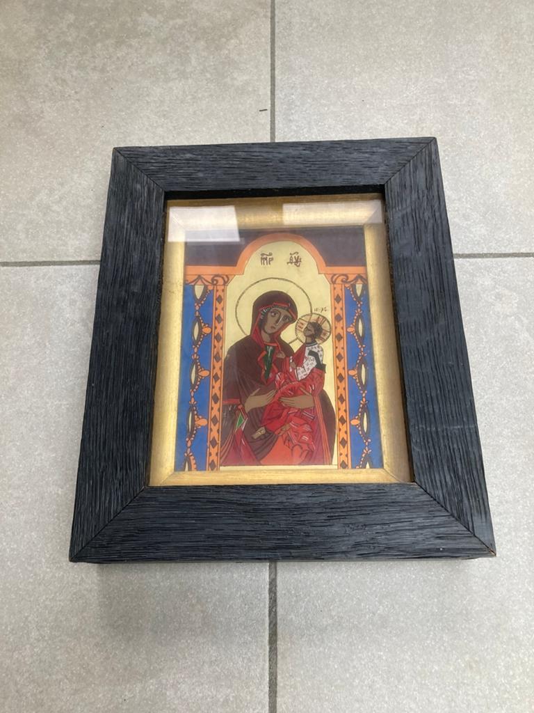 Ikoon op glas - jerusalemse moeder gods, Ophalen, Zo goed als nieuw, Overige typen, Christendom | Katholiek