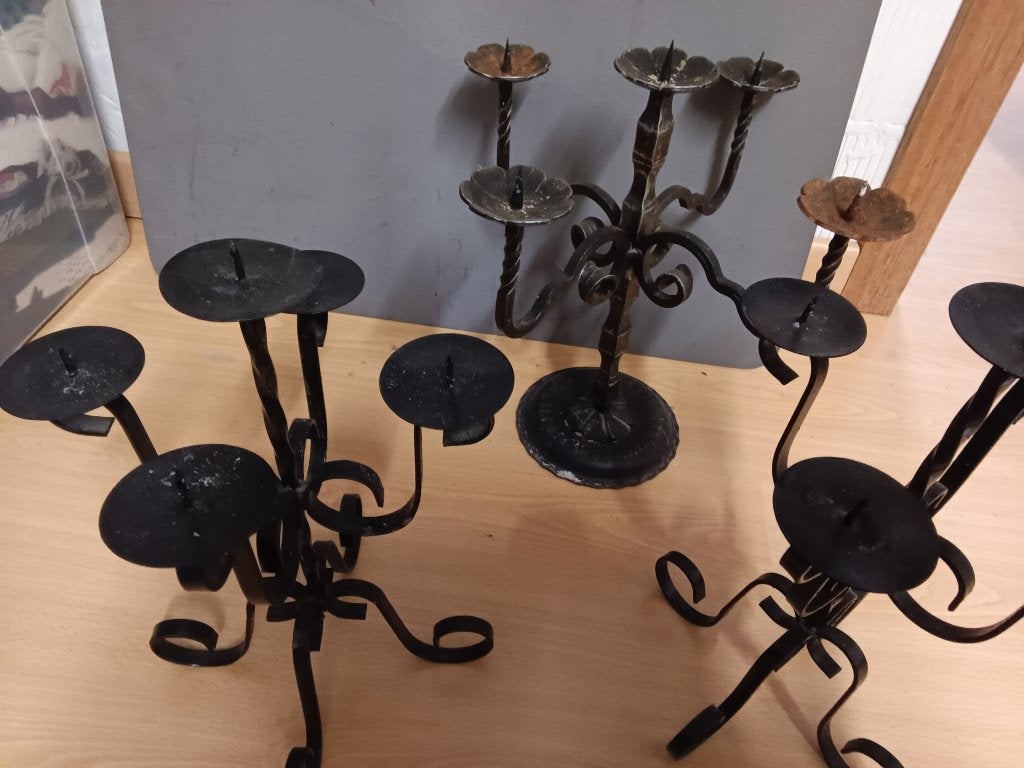 Smeedijzeren kandelaar met 5 armen, Antiek en Kunst, Ophalen, Overige materialen