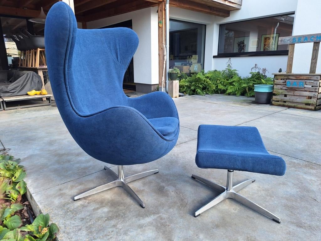 Egg Chair met voetenbank – in de stijl van Arne Jacobsen, Ophalen of Verzenden
