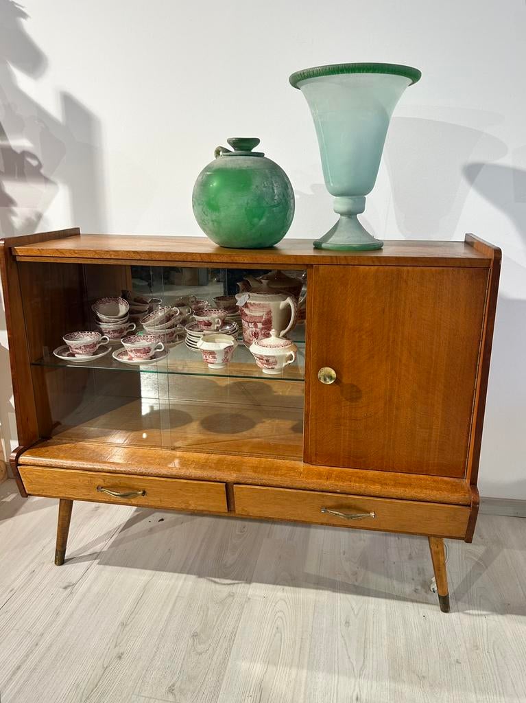 Vintage vitrinekast, Huis en Inrichting, Ophalen, Gebruikt, Mid century