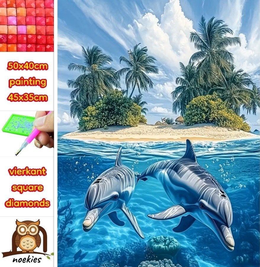 Peinture au diamant 50x40cm, dauphins insulaires (carre n 4, Hobby & Loisirs créatifs, Bricolage, Neuf, Bleu, Autocollant, Autres matériaux
