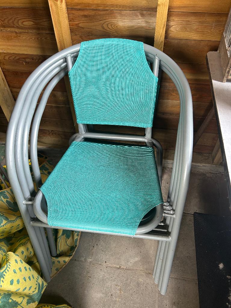 4 blauwe tuinstoelen, Ophalen, Nieuw, Overige materialen, Stapelbaar