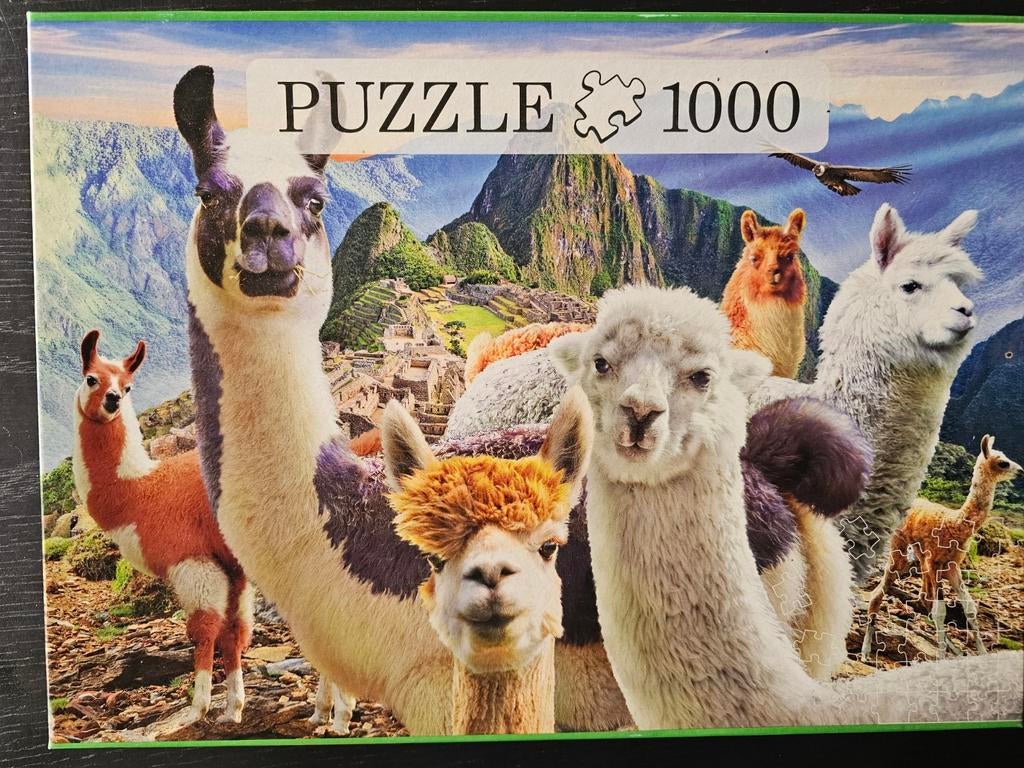 Puzzle de 1000 pièces, lamas au Pérou, complet., Enlèvement ou Envoi, 500 à 1500 pièces, Comme neuf, Puzzle