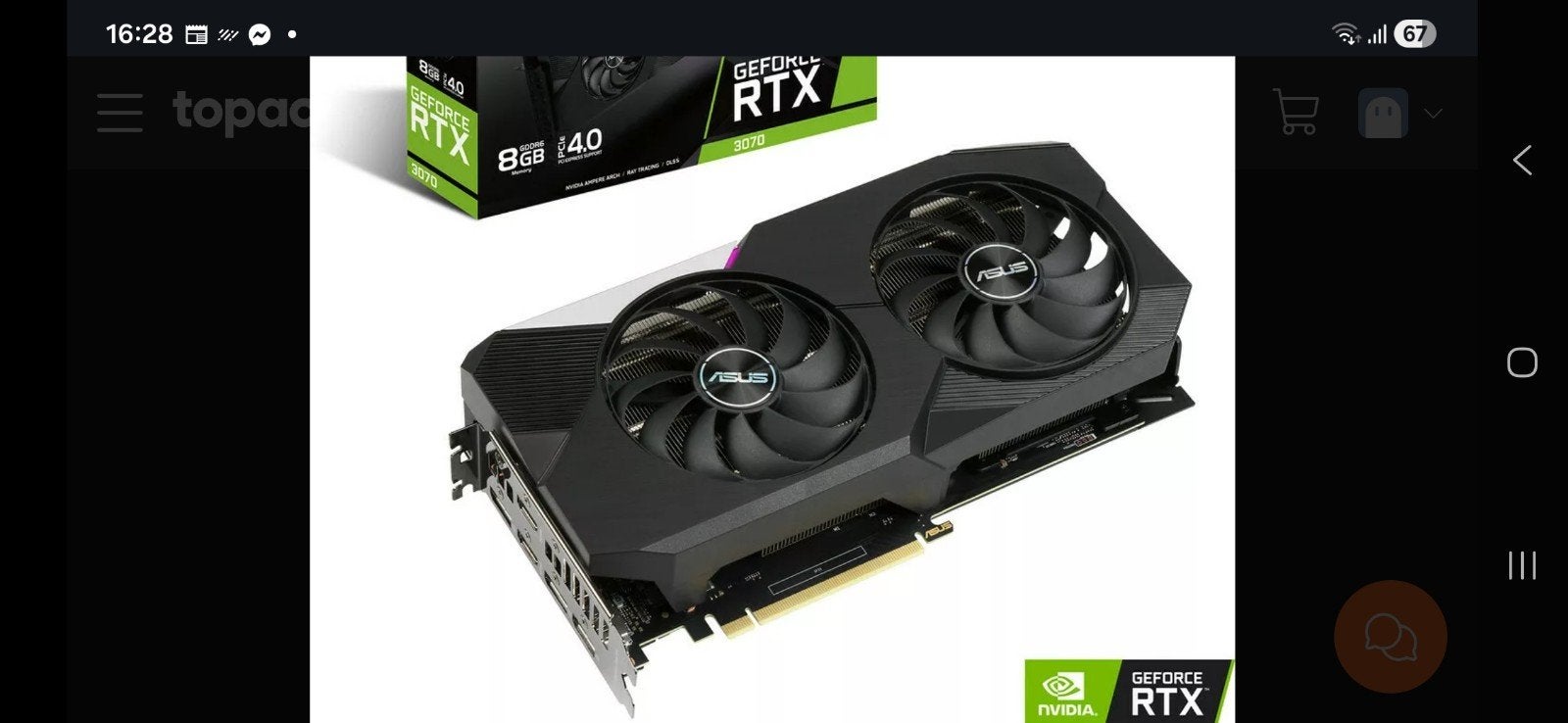 ASUS RTX 3070 DUBBELE GRAFISCHE KAART, Computers en Software, Pc- en Netwerkkabels, Ophalen of Verzenden