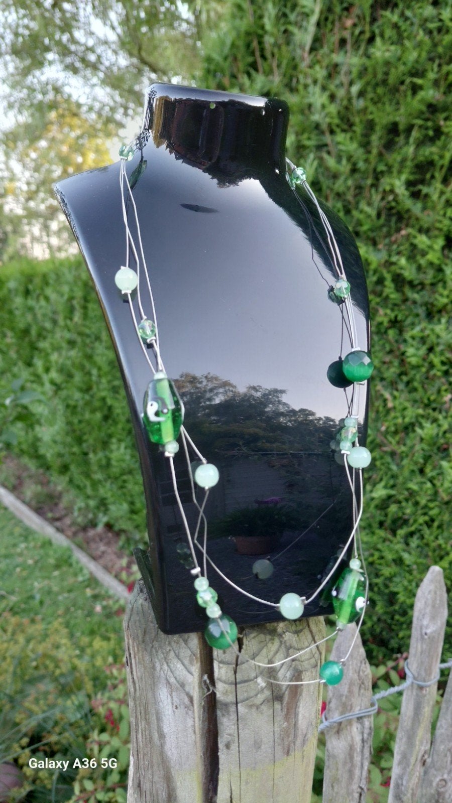 Zomerse halsketting zilver coating en groene glaskralen L50, Handtassen en Accessoires, Kettingen, Ophalen, Overige materialen