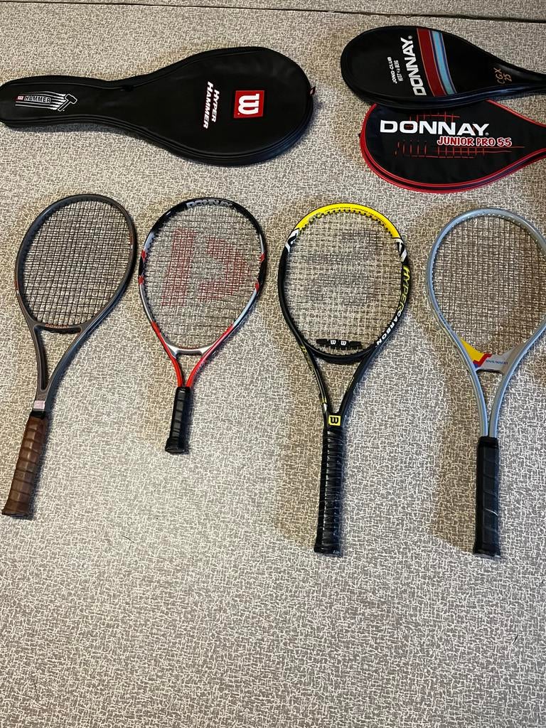 4 Tennisrackets + tassen, Ophalen, Gebruikt, Racket, Overige merken