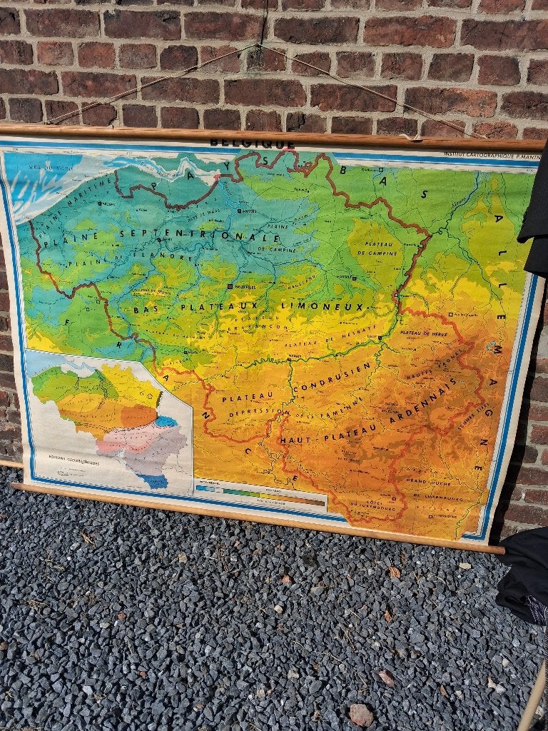 Ancienne carte de Belgique sur toile, Antiquités & Art, Enlèvement