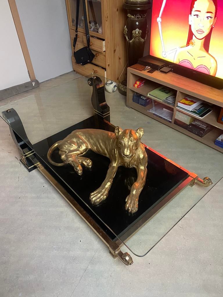 Luxurious Piano Black Designer Coffe Table Gold Leaf Panther, Huis en Inrichting, Tafels | Salontafels, Ophalen