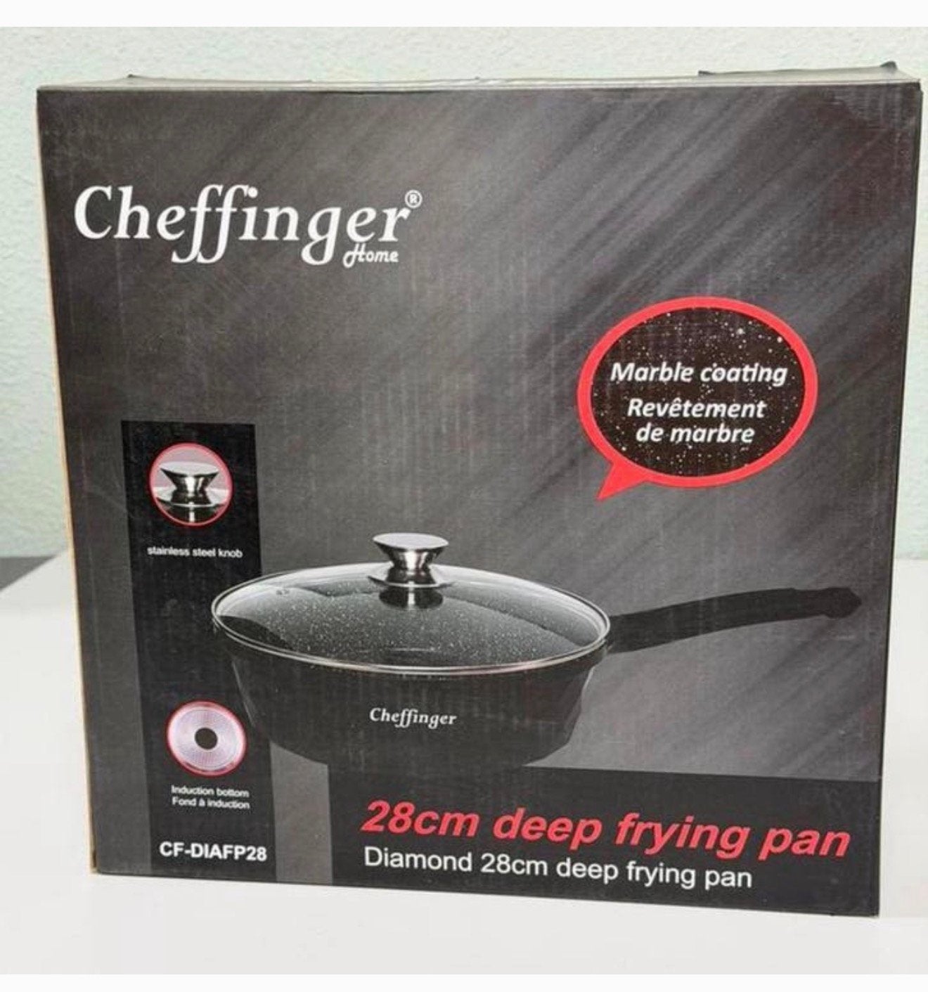 Cheffinger Hapjespan pan met Deksel – 28 cm Zwart – Inductie, Huis en Inrichting, Keuken | Potten en Pannen, Nieuw, Koekenpan of Braadpan