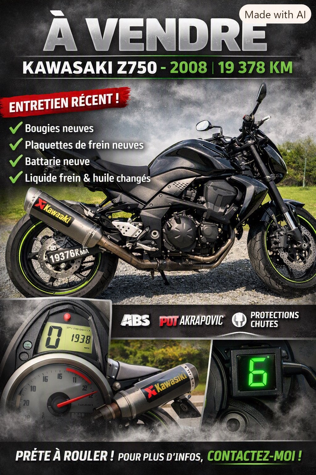 À vendre : Kawasaki Z750 – 2008 – 19.378 km, Livres, Motos, Enlèvement, Comme neuf
