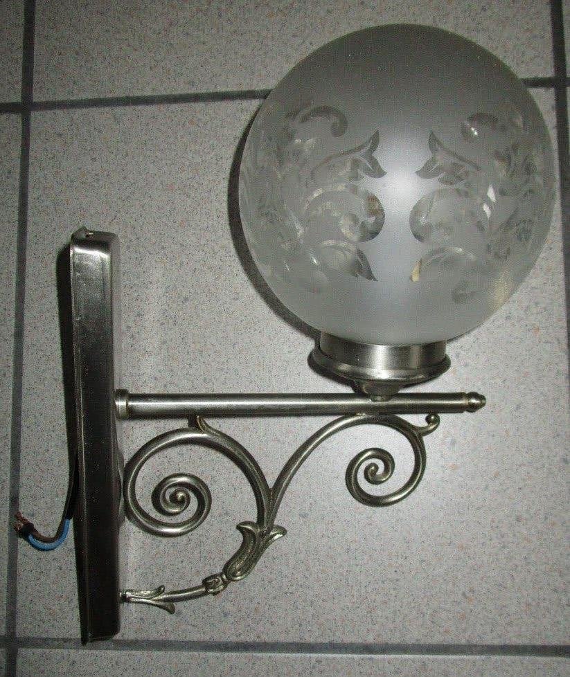 Wandverlichting - vintage wandlamp in metaal en glas, Gebruikt, E14 (klein), Ophalen of Verzenden, Inclusief lichtbron
