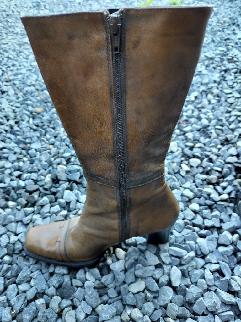 Vintage laarzen leder, Kleding | Dames, Hoge laarzen, Beige, Zo goed als nieuw, Ophalen