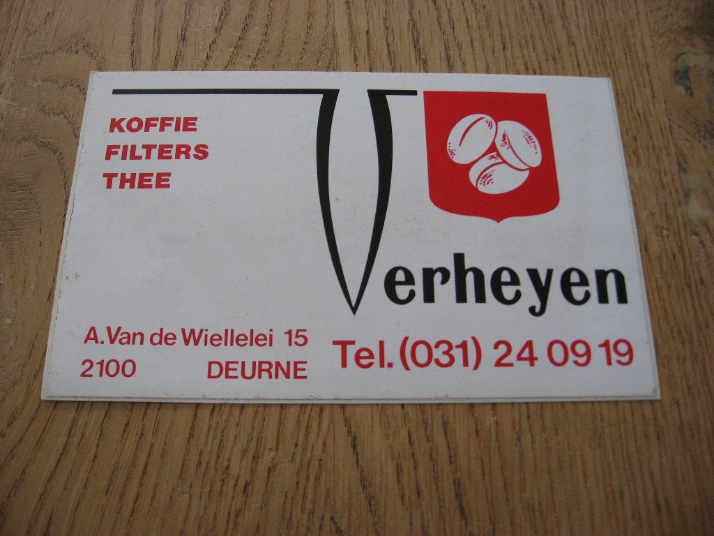 Sticker Deurne Koffie Filters Thee Verheyen 14 X 9 cm, Ophalen of Verzenden, Nieuw, Bedrijf of Vereniging