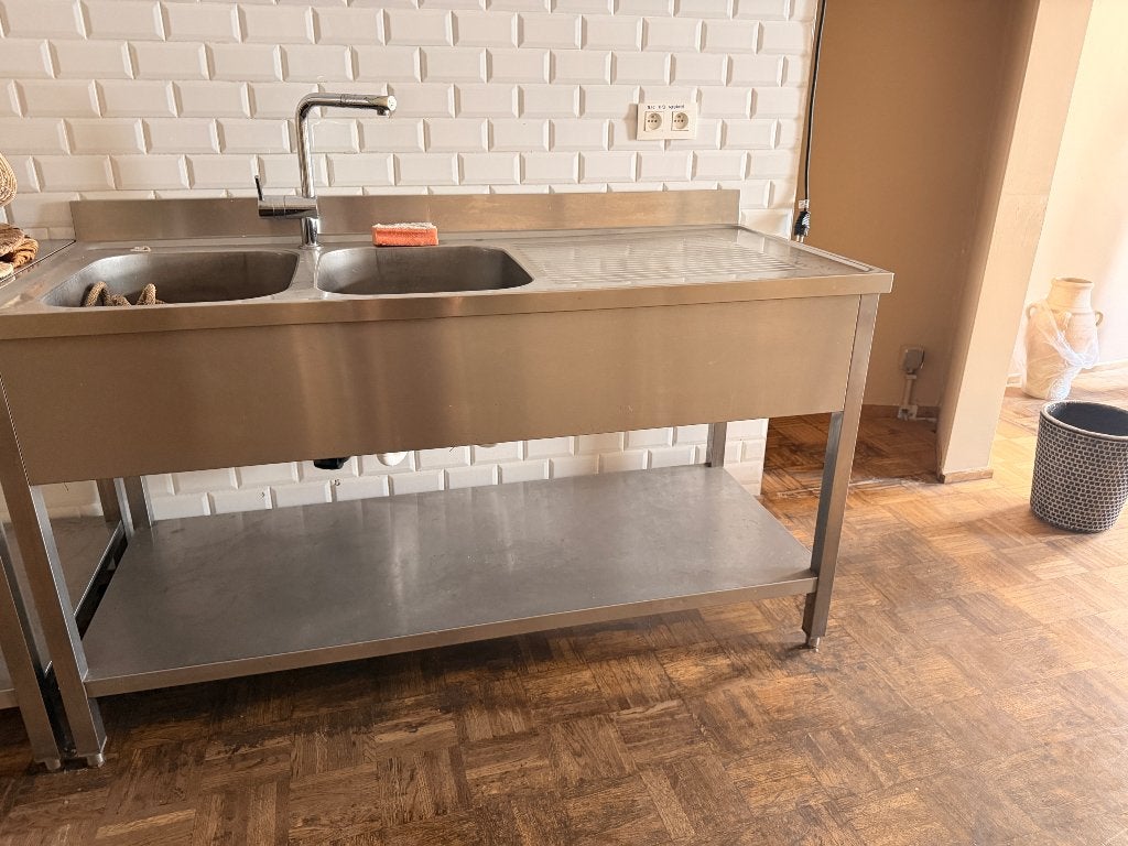 Rvs tafel met spoelbakken, Zakelijke goederen, Ophalen, Gebruikt