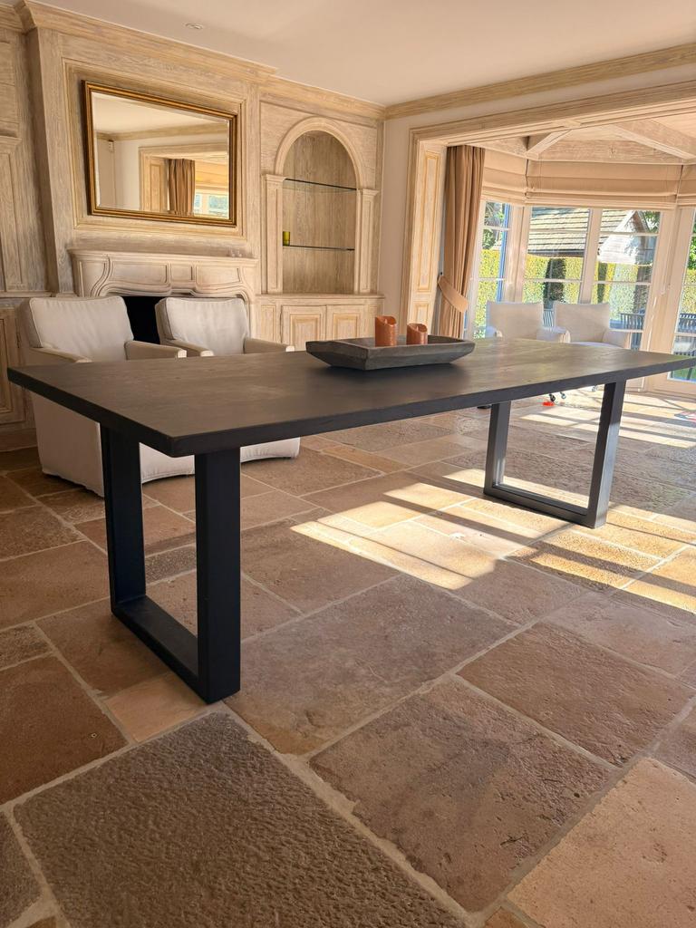 Zwarte eikenhouten eettafel, Ophalen, Gebruikt, Eikenhout, 200 cm of meer