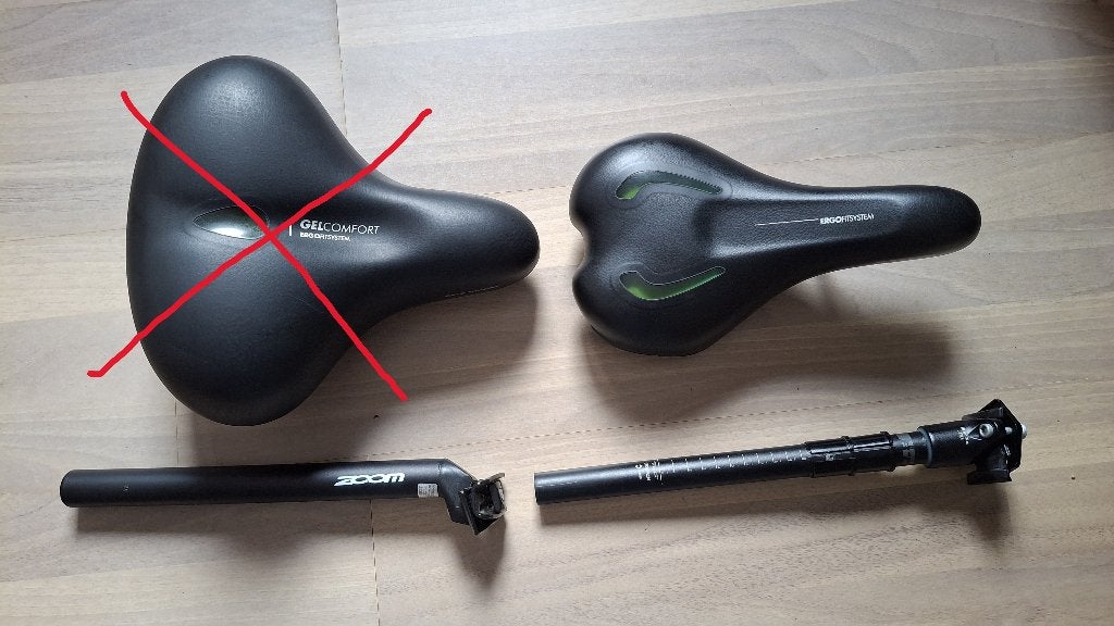 Comfortabel zacht gelzadel + zadelpen NIEUWSTAAT €10 korting, Ophalen, Zo goed als nieuw, Zadel, Gelzadel zadelpen btwin zoom herenfiets damesfiets fietszadel