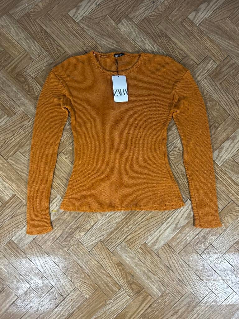 Top Zara Tricot Côtelé Orange Mouta, Neuf, Enlèvement ou Envoi, Taille 36 (S), Manches longues