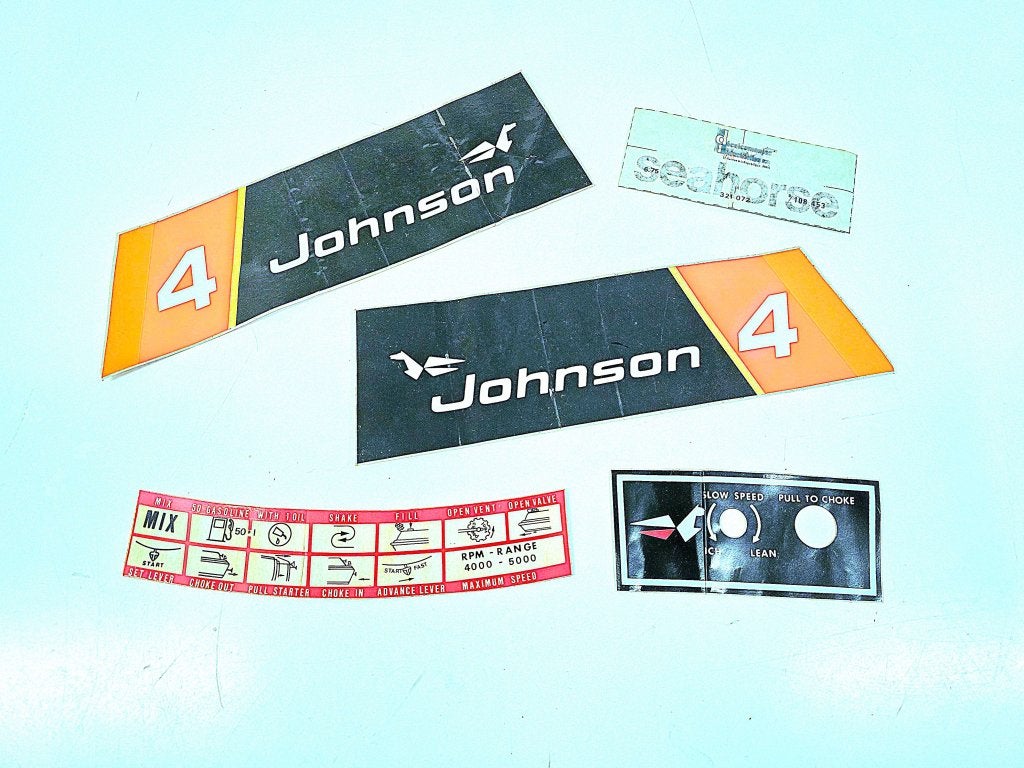 JOHNSON 4PK stickerset decals emblemen origineel, Sports nautiques & Bateaux, Enlèvement ou Envoi, Niet ingevuld, Entretien et Réparation