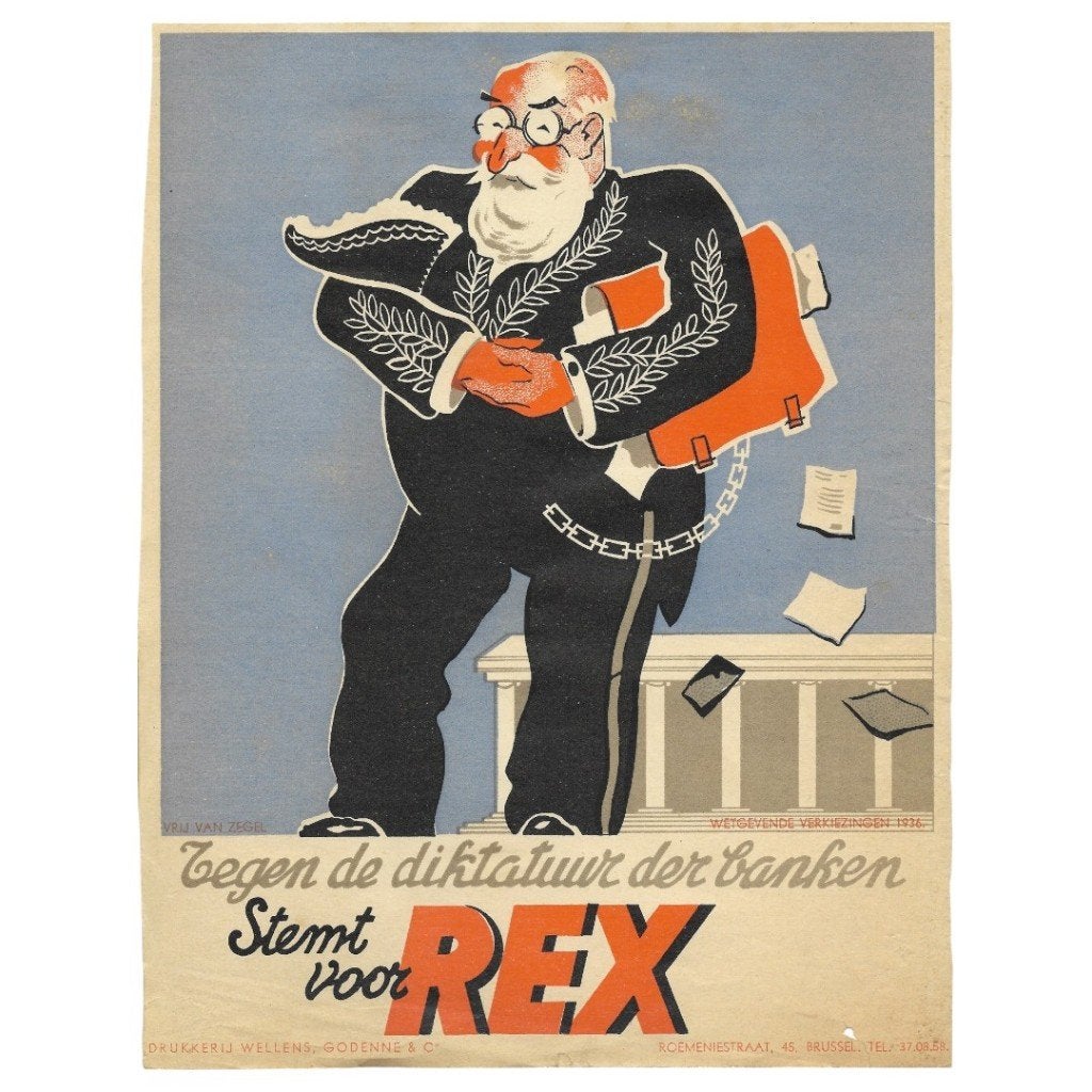 Affiche électorale REX-Contre la dictature des banques 1936, Enlèvement ou Envoi, Autres, Photo ou Poster