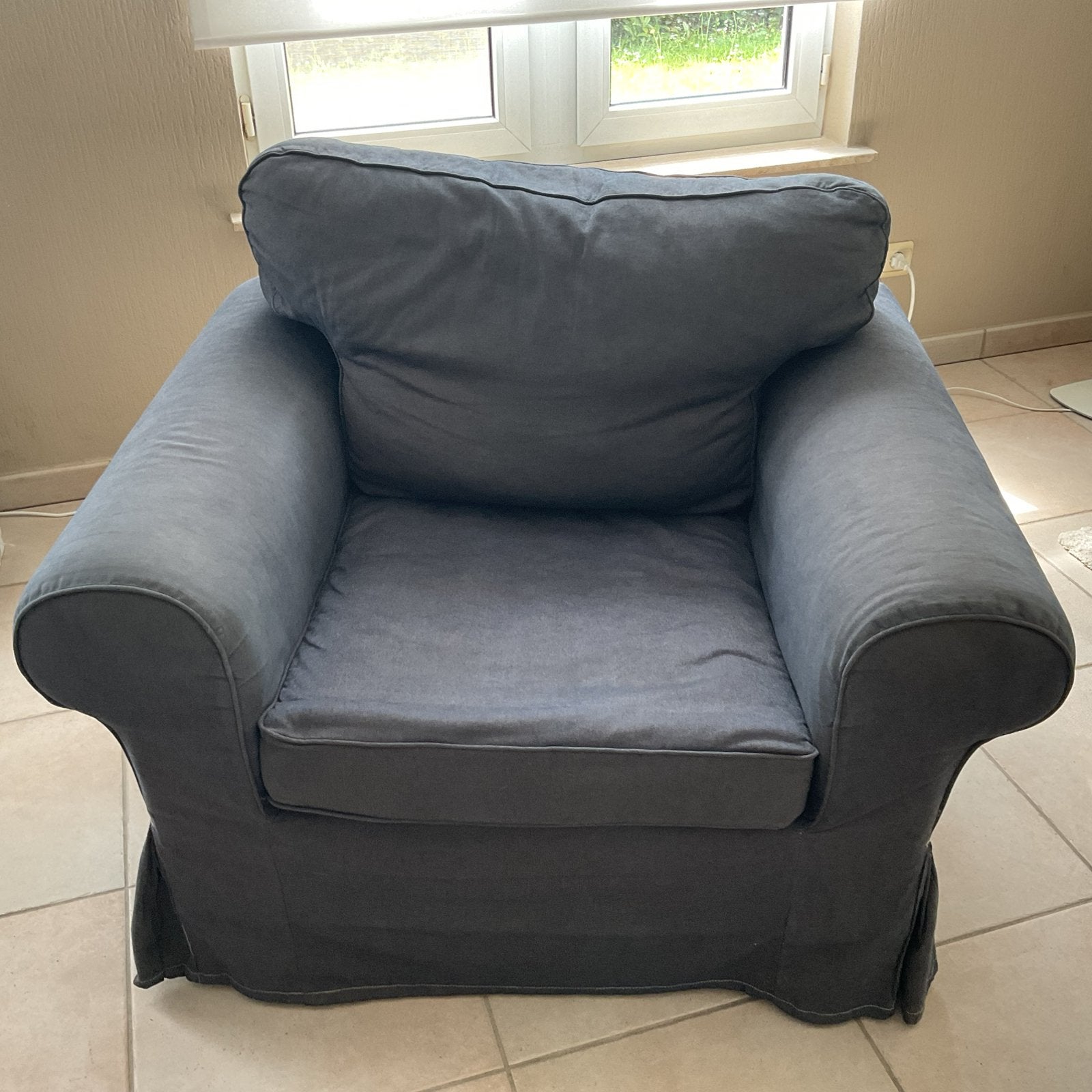 Housse de fauteuil lavable bleu-gris, Maison & Meubles, Enlèvement, Comme neuf, Tissus