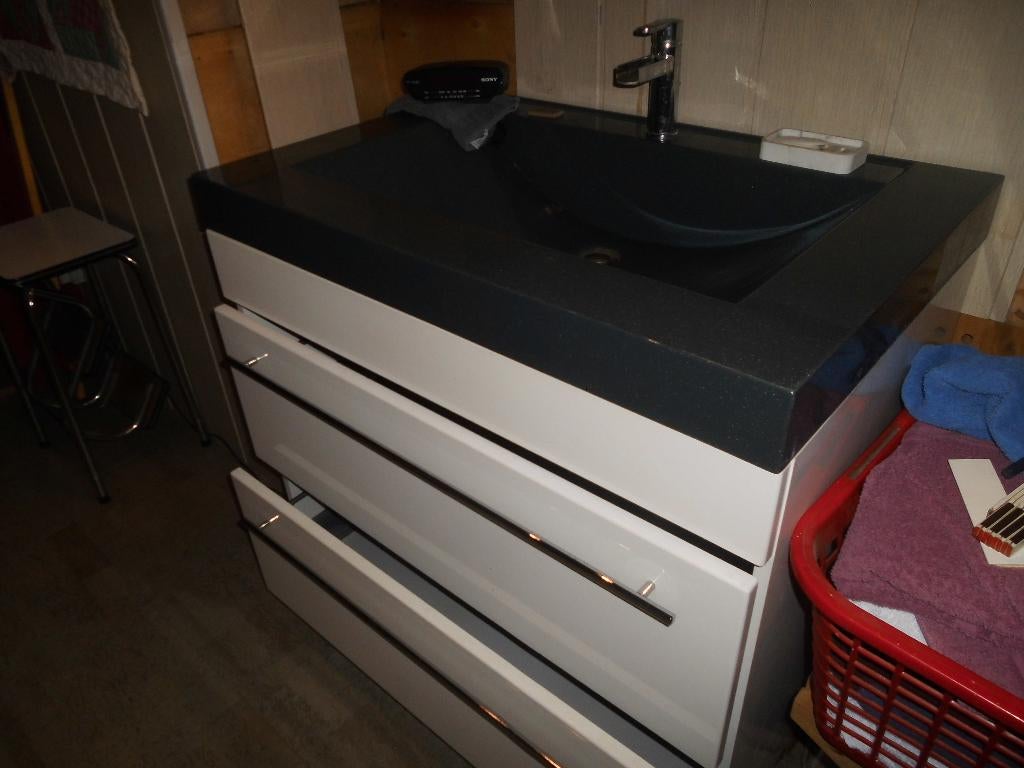 wastafelkast met 2 grote schuiven en zwarte lavabo, Huis en Inrichting, Badkamer | Badkamermeubels, Ophalen, Gebruikt, 50 tot 100 cm