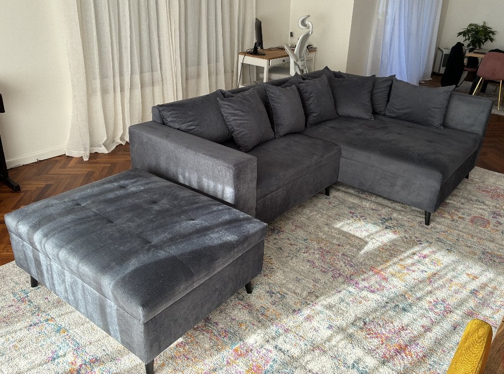 Canapé d'angle avec méridienne et pouf, Maison & Meubles, 150 cm ou plus, Banc d'angle, Enlèvement, Utilisé