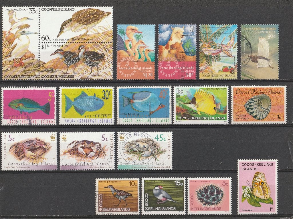 19  LOSSE  ZEGELS  COCOS  EILANDEN  DIEREN  Varia, Verzenden, Dier of Natuur