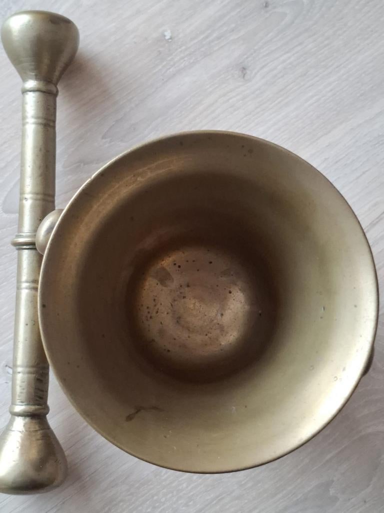 Antieke messing Vijzel -12cm met stamper -22,5cm.., Enlèvement