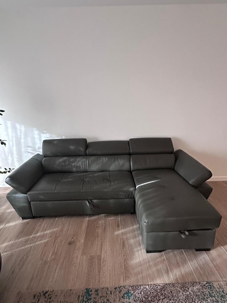 Hoekzetel, donkergrijs leder, Ophalen, Zo goed als nieuw