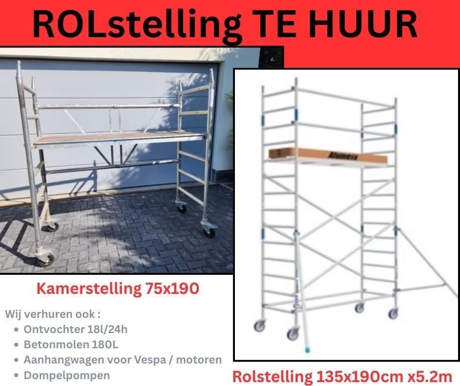 Rolstelling verhuur, Doe-het-zelf en Bouw, Steigers, Ophalen, Zo goed als nieuw, Rolsteiger of Kamersteiger, 5 meter of hoger