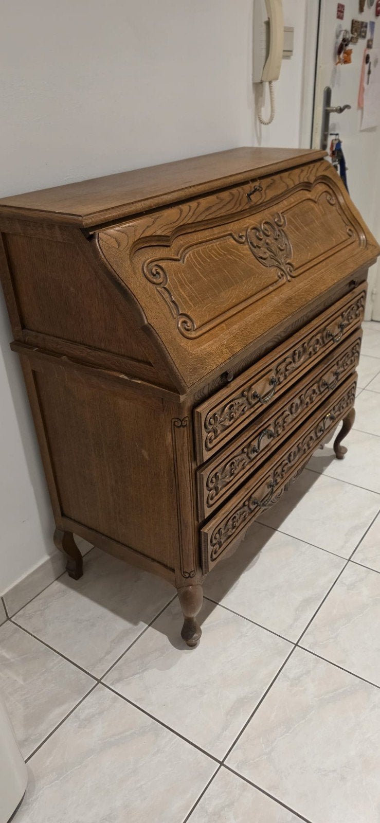 Prachtige antieke secretaresse in massief eikenhouten Louis, Huis en Inrichting, Ophalen