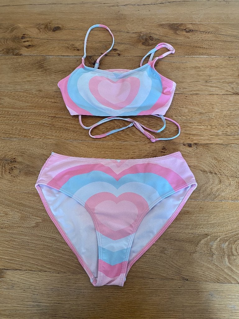 Lichtblauwe:roze bikini set, Enfants & Bébés, Maillots de bain pour enfants, Taille 152, Enlèvement ou Envoi, Utilisé, Ensemble de bikini