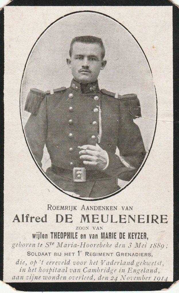 Gesneuvelde 1914-18 Alfred De Meuleneire St Maria Horebeke, Verzenden