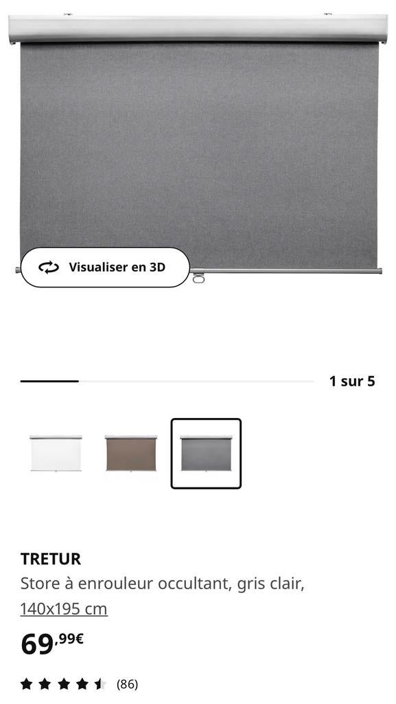 Ikea store enrouleur occultant gris neuf 140 x 195 cm, Neuf, Gris, 100 à 150 cm, 150 à 200 cm